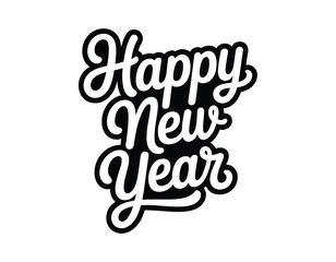 Happy new year text in black and white design art