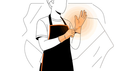 Person Putting On Protective Gloves Ready To Work in Clean Minimalist Outline