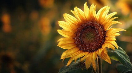 Fototapeta premium Radiant Sunflower Bloom Against a Golden Sunset Background