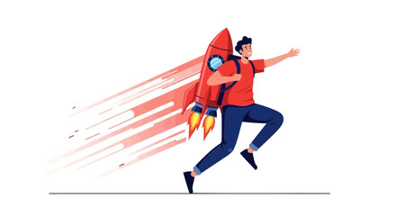 Fototapeta premium Person With Jetpack Taking Off Into The Future, Success, And Ambition