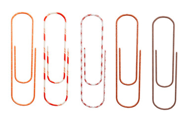 Elegant leather & patterned clips for business collages – orange, red, brown.