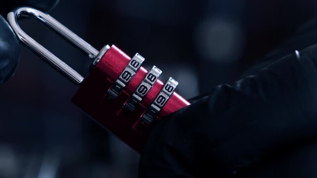 Person in glows opening Coding Lock For Luggage And Lockers In Hands