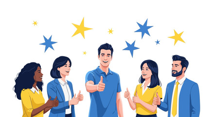 Positive Team Celebrating Success, Showing Approval and Giving Thumbs-Up in Joyful Recognition