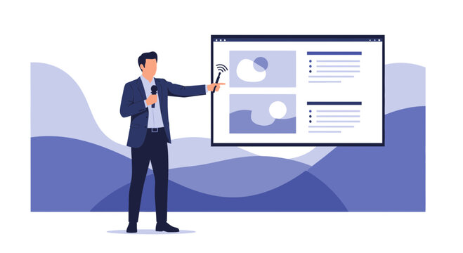 Presentation Illustration Depicting A Professional Utilizing Technology For Communication And