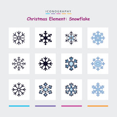 Winter snowflake icons set collection of flakes frozen patterns cartoon vector snow elements
