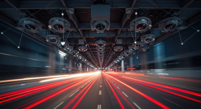 Traffic speed enforcement under bridge with motion blur effect  