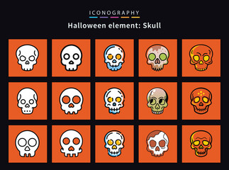 Creepy skull icons set cartoon horror skeleton head designs Creepy skull icons set cartoon horror skeleton head designs halloween vector collection vector collection