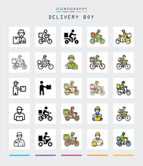  Delivery boy icon set courier service package delivery cartoon vector illustrations