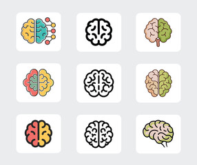 Brain icon set human mind intelligence vector illustration collection medical science education