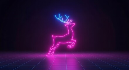 Neon reindeer silhouette glowing in the dark creating a festive atmosphere
