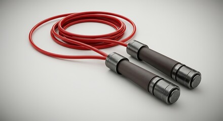 High-Quality Red Jump Rope with Ergonomic Handles on a Clean White Background, Ideal for Fitness, Cardio, and Athletic Training Concepts