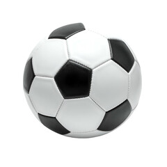 Obraz premium Spherical soccer ball isolated against a black background, showcasing a classic design with black pentagons and white hexagonal panels arranged in a pattern, presenting a realistic depiction of the...
