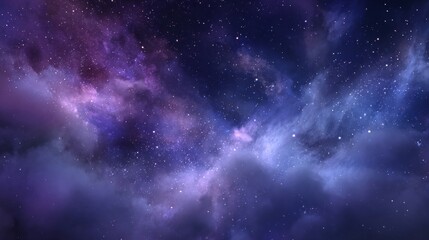 Naklejka premium Experience the stunning beauty of a vibrant purple and blue cosmic nebula filled with countless twinkling stars, perfect for inspiring designs.