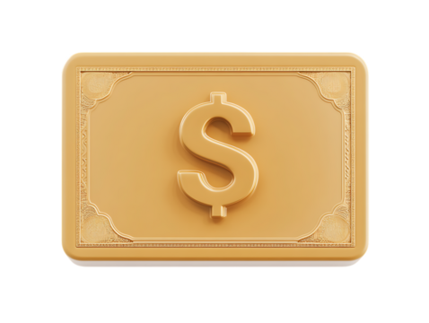 Golden dollar sign emblem with ornate border isolated on transparent background