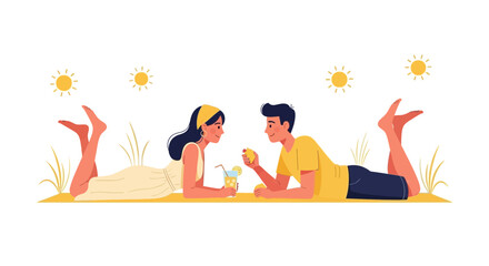 Relaxing Couple Enjoying Refreshments on a Sunny Day with Golden Yellow Hues