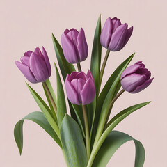 Elegant Purple Tulips in Full Bloom A Serene Floral Arrangement on Soft Pink Background Expressing Beauty and Grace