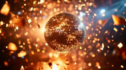 Golden disco ball festive New Year holiday sparkling night