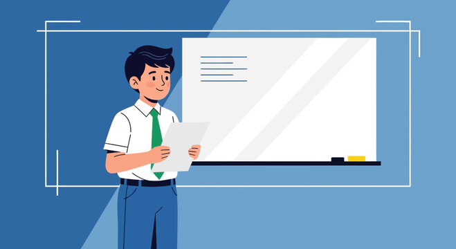 Student Presents Information In Front Of A Whiteboard During A Lecture Or Presentation