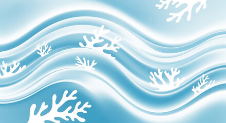 Abstract flowing blue waves with white coral silhouettes underwater