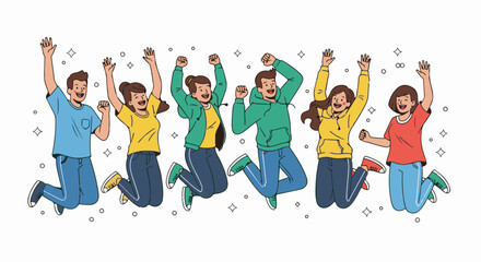 Fototapeta premium Happy Friends Jumping Together in Celebration