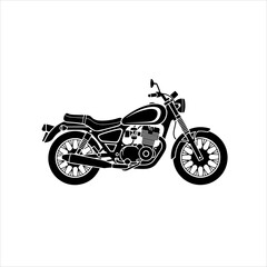Obraz premium A black and white silhouette illustration of a classic cruiser motorcycle on a white background.