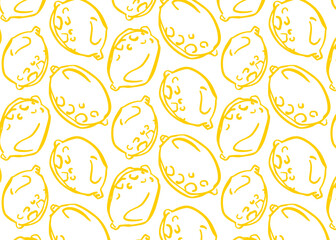 Vector seamless pattern with large lemons. Hand drawn citrus fruit design for summer fabric, wallpaper, kitchen decor, packaging, wrapping paper, and textile.
