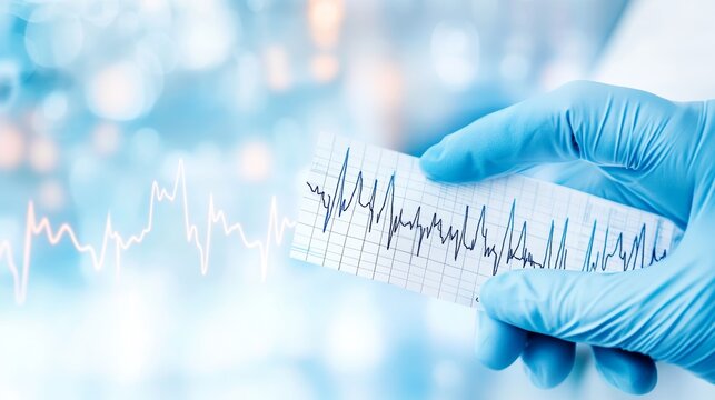 Medical professional holding ECG paper with heart rate graph in a clinical environment