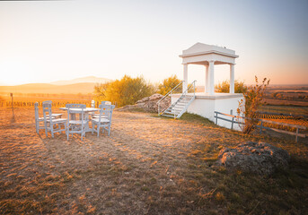 Tokaj Vineyard Sunset with Hilltop Gazebo, Hungary