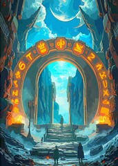 fantasy landscape with clouds and sun