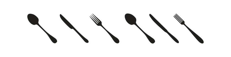 Fork, knife, and spoon. Menu symbol.