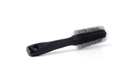 Black round hair styling brush isolated