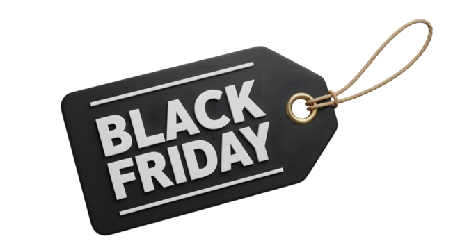 Black friday sale tag isolated on transparent background