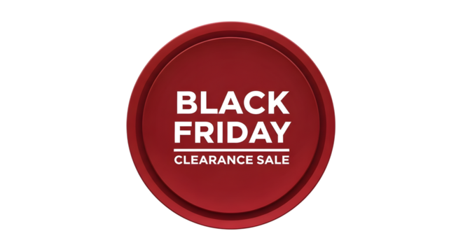 Black friday clearance sale red circular badge isolated on transparent background