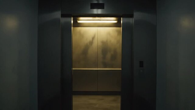 Atmospheric View of a Vintage Elevator Opening in a Dark Corridor.