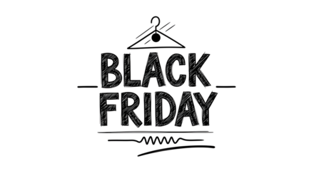 Black friday sale text with a hanger icon, isolated on transparent background