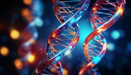 luminous dna repair process on a vibrant blue and red double helix