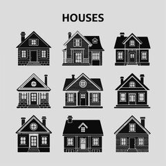Black and White Silhouette House Icons