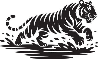 Black and White Tiger Silhouette Running