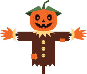 Celebrate autumn with a cute scarecrow pumpkin head character illustration for halloween