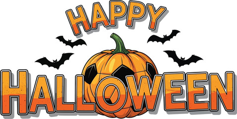 Celebrate happy halloween with a soccer ball pumpkin and bats for a spooky fun holiday