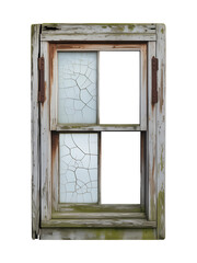 Old Rustic Window with Cracked Glass Panes