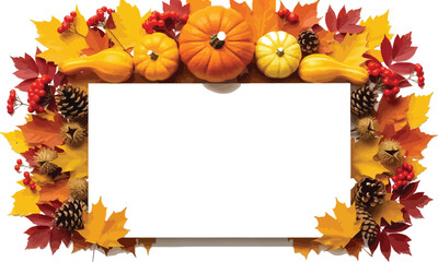 Create your autumn message with pumpkins leaves and pine cones on a blank card