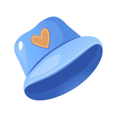 Vector illustration of denim women headwear isolated on white background. Fashionable female hat, casual style accessory, streetwear outfit.