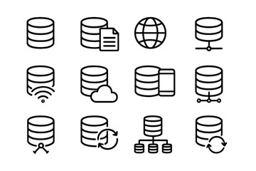 Various icons representing database concepts for digital technology and information management