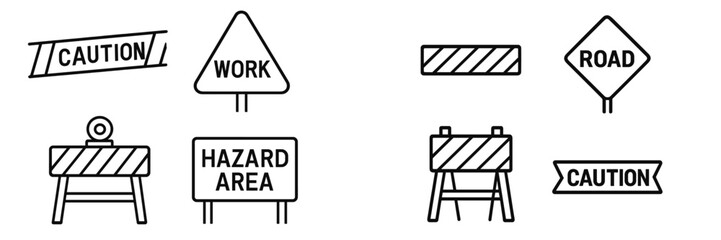 Safety signs and traffic warnings displayed in a construction zone during daytime