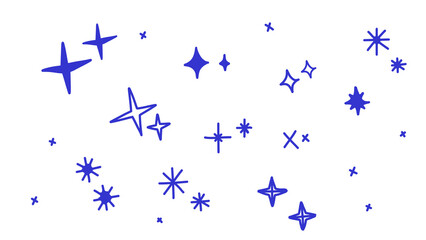 Blue Star Illustrations on transparent background: Hand-Drawn Star Elements for Design, Galaxy, Night Sky, Twinkling Lights, Celebration Overlays
