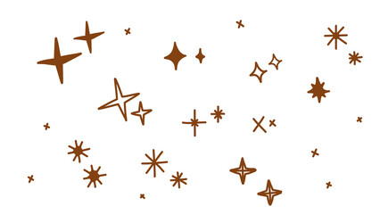 Brown Star Doodles: Hand Drawn Starry Illustration, Celestial Icon Set, Whimsical Design Elements, Decorative Embellishments, Cosmic Accents, Festive Graphics, Isolated