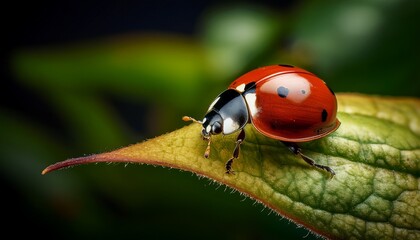 Fototapeta premium ladybug on leaf macro photo