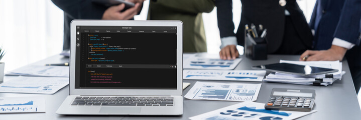 Software development programming on computer screen for brisk application and program coding