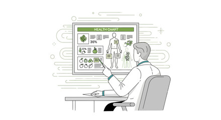 Medical Professional Explaining Health Analytics And Nutritional Information On Display